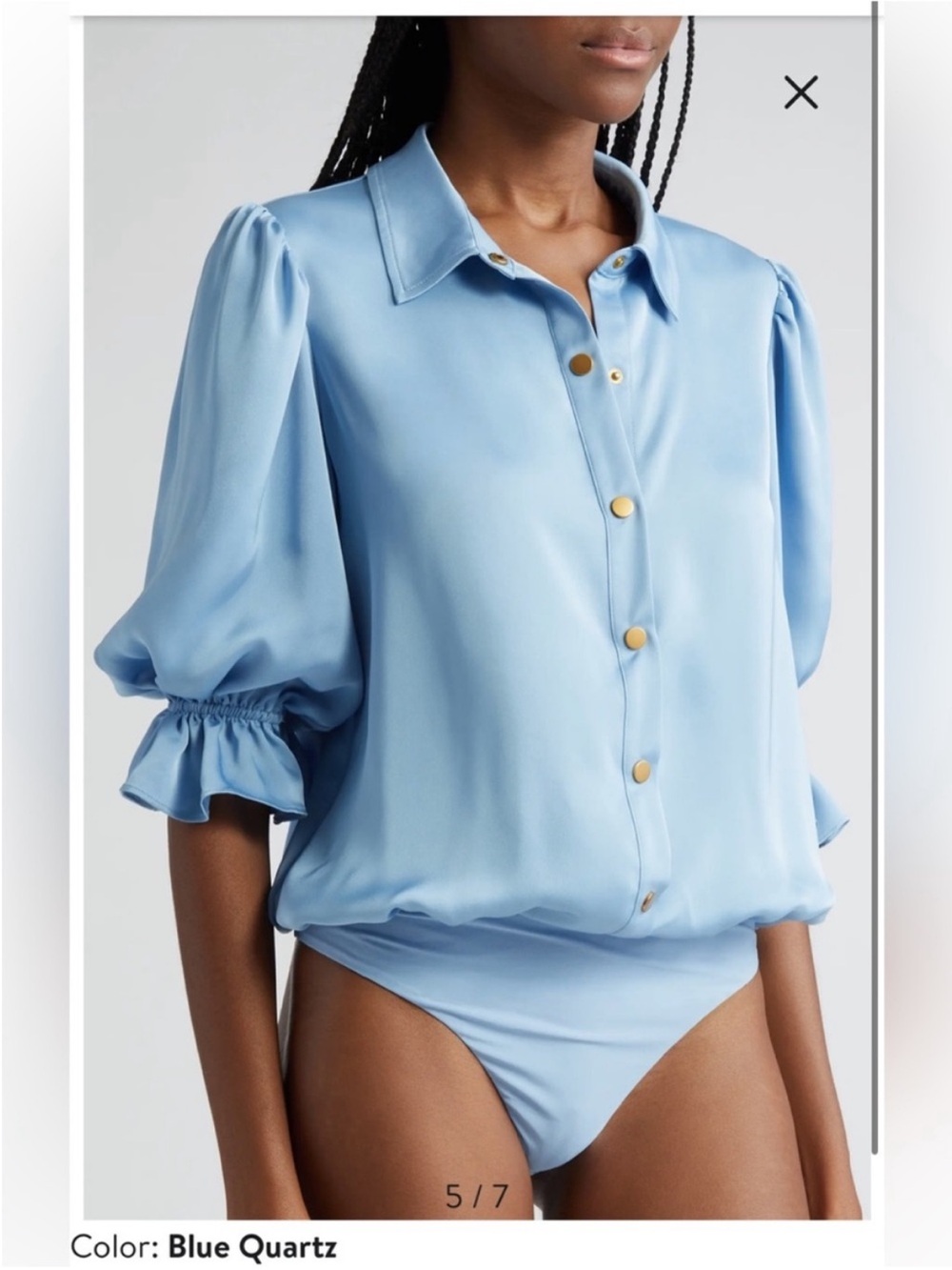 NWOT Ramy Brook DINA SILK RUFFLE TRIM BUTTON UP BODYSUIT Size S